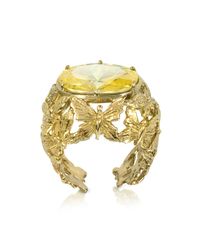 Bernard Delettrez - Metallic Bronze Dome Ring W/butterflies And Yellow Cubic Zirconia - Lyst