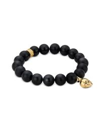 Northskull - Matte Black Onyx/gold Skull Bracelet With Black Crystal for Men - Lyst