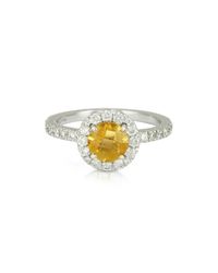 Forzieri - 0.50 Ct Diamond Pave 18k White Gold Ring W/citrine Quartz - Lyst