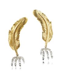 Bernard Delettrez - Metallic Bronze Feather W/silver Claw Earrings - Lyst