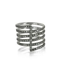 Bernard Delettrez - Four Bands 9k White Gold Ring W/grey Diamonds Pave - Lyst