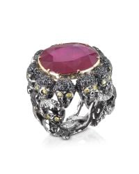 Bernard Delettrez - Skulls And Snakes Black Ring W/glass-treated Ruby - Lyst