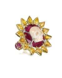 Bernard Delettrez - Metallic Gold, Ruby And Yellow Sapphires Skull Bone Ring - Lyst