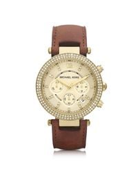 Michael Kors - Brown Mid-size Parker Chronograph Glitz Watch - Lyst