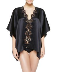 La Perla - Petite Macrame Wide & Short Black Satin Silk Night Robe - Lyst