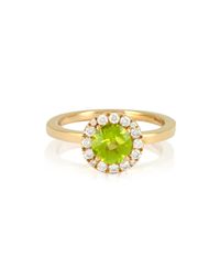 Forzieri - Metallic 0.22 Ct Diamond Pave 18k Gold Ring W/green Peridot - Lyst