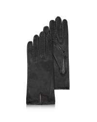 FORZIERI - Women's Stitched Cashmere Lined Black Italian Leather Gloves - Lyst