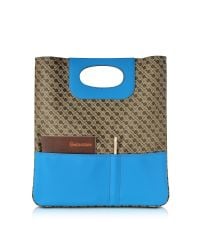 Gherardini - Blue Julieta Millerighe Fabric And Eco Leather Flat Tote Bag - Lyst