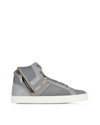 Hogan Rebel - R141 Gray Leather And Fabric High Top Sneaker for Men - Lyst
