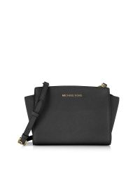 Michael Kors - Selma Medium Black Saffiano Leather Messenger - Lyst