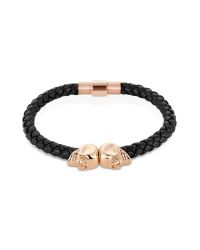 Northskull - Navy Blue Nappa Leather/ 18kt. Rose Gold Twin Skull Bracelet for Men - Lyst