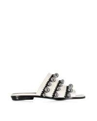 Proenza Schouler - Black White Leather Open Toe Pom Pom Crochet Slide - Lyst
