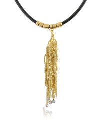 Orlando Orlandini - Metallic Flirt - Diamond Drops 18k Yellow Gold Thread Pendant W/rubber Lace - Lyst