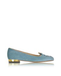 Charlotte Olympia - Blue Emoticats Elephant Grey Velvet Cheeky Kitty Flats - Lyst