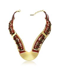 Pluma - Red Brass Woven Leather Necklace In Gold, Burgundy And Brown - Lyst