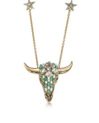 Roberto Cavalli - Metallic Goldtone Brass Long Necklace W/crystals And Mint Green Beads - Lyst