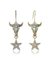 Roberto Cavalli - Metallic Goldtone Brass Earrings W/crystals And Mint Green Beads - Lyst