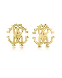 Roberto Cavalli | Metallic Rc Icon Golden Metal Stud Earrings | Lyst