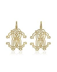 Roberto Cavalli - Metallic Rc Icon Gold Tone Metal Earrings W/crystals - Lyst