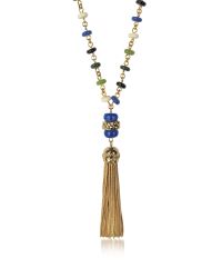 Tory Burch - Metallic Multicolor Beaded Tassel Long Necklace - Lyst