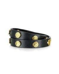 Tory Burch - Black Double Wrap Stud Logo Bracelet - Lyst