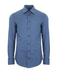Vivienne Westwood | Basic Stretch Poplin Shirt With Brown Buttons Blue for Men | Lyst