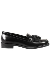 Tod's | Black Flat Shoes Sole Rubber Loafer Leather | Lyst