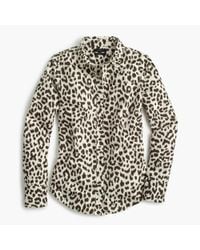 J.Crew | White Petite Cotton-linen Perfect Shirt In Leopard Print | Lyst
