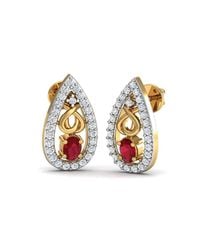 Diamoire Jewels - Metallic African Oval Cut Ruby And Diamond Earrings Hand-carved In 10kt Yellow Gold - Lyst