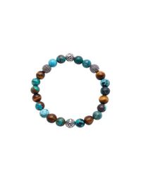 Nialaya - Blue Beaded Wristband With Bali Turquoise, Brown Tiger Eye And Silver - Lyst