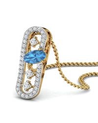 Diamoire Jewels - Metallic Nature Inspired Oval Aquamarine Pendant With Premium Diamonds In 18kt Yellow Gold - Lyst
