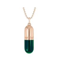 True Rocks - Small Rose Gold Plated Silver & Green Enamel Pill Pendant - Lyst
