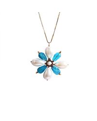 M's Gems by Mamta Valrani - Spring Blossom Chain With White And Blue Floral Pendant - Lyst