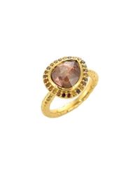 Susan Wheeler Design - Metallic Yellow Gold Brown Diamond Ring With Pave Diamond Surround - Lyst