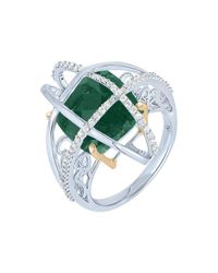 Arya Esha - Cushion Cut Green Aventurine And Diamond Ring - Lyst