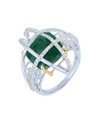 Arya Esha - Green Gold Aventurine & Diamond Cage Ring | - Lyst