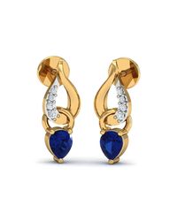 Diamoire Jewels - Prong Set Blue Sapphire And Diamond Earrings In 10kt Yellow Gold - Lyst