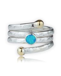 Lavan - Metallic Handmade Hammered Gold And Silver Coil Ring Set With Blue Opal - Lyst