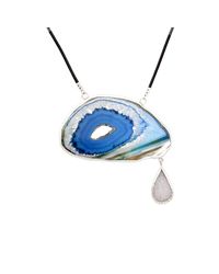 Lia Chahla - Blue Agate Slice And White Druzy Tear Of Joy Necklace - Lyst