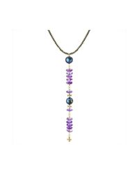 Elisa Ilana Jewelry - Metallic Yellow Gold Pearl & Amethyst Crosses Necklace | - Lyst