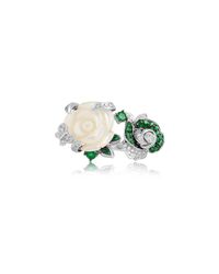 Jooal - Green Corsage Ring With Diamonds, Emeralds, And Mother Of Pearl - Lyst