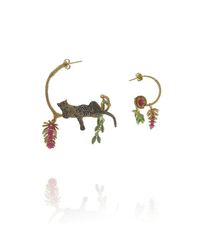 Amanda Coleman - Multicolor Asymmetric Reclining Leopard Earrings With Flower - Lyst