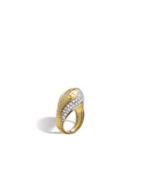 John Hardy | Metallic Classic Chain Hammered Ring With Diamonds | Lyst