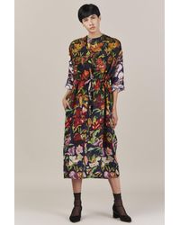 Anntian - Multicolor Simple Flower Silk Dress - Lyst