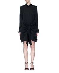 Theory | Black 'talbilla' Tie Front Silk Shirt Dress | Lyst
