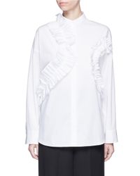 Cedric Charlier | White Ruffle Trim Cotton Poplin Shirt | Lyst