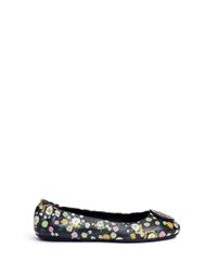 Tory Burch Multicolor 'minnie Travel' Floral Print Leather Ballet Flats