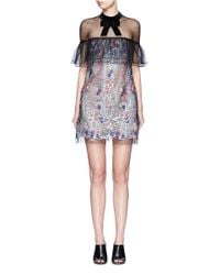 Self-Portrait - Blue Floral Vine Mini Dress - Lyst