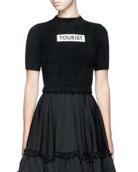 Chictopia | Black 'tourist' Embroidery Patch Rabbit Fur Blend Cropped Sweater | Lyst