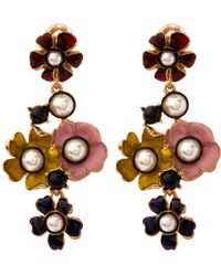 Oscar de la Renta | Metallic Swarovski Crystal Pearl & Resin Floral Earrings | Lyst